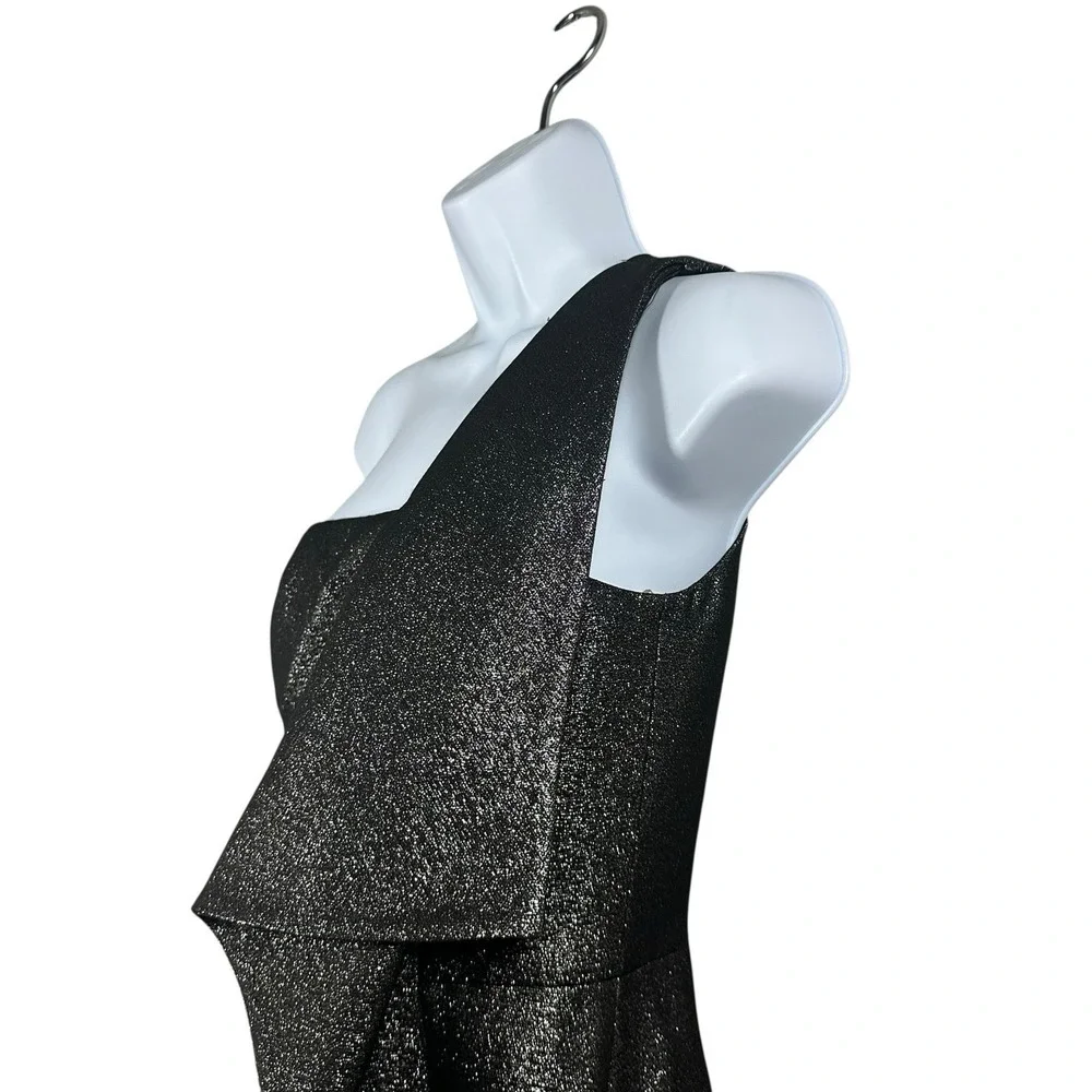 Halston Heritage NWT Black Metallic One Shoulder Draped Cocktail‎ Dress Size 0